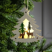 Ёлочная игрушка &laquo;Ёлочка с оленями&raquo;, от батареек, свечение тёплое белое