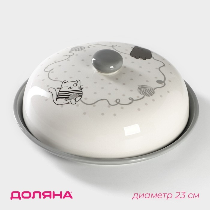 Блинница Доляна &laquo;Уютные коты&raquo;, d=23 см, цвет белый