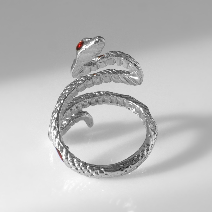 Новый год! Символ года 2025! Кольцо &laquo;Змея&raquo; спираль, цвет красный в серебре, безразмерное