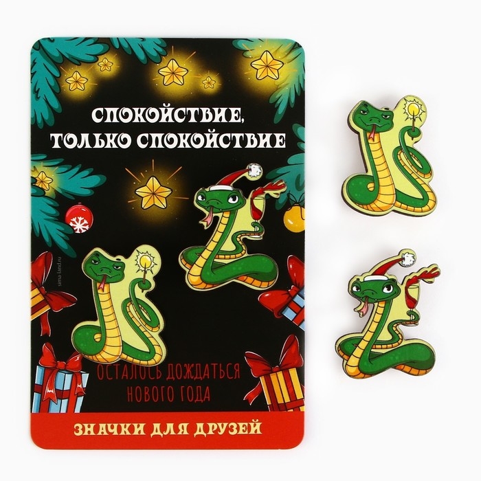 Значки новогодние &laquo;Новый год: две змейки&raquo;, набор, 2 шт