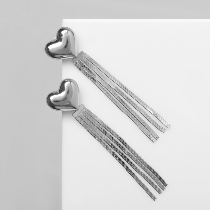 Серьги висячие &laquo;Стерео&raquo; сердце, цвет серебро