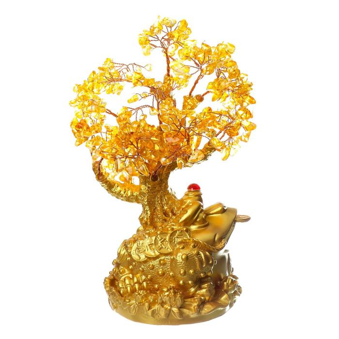 Сувенир бонсай 240 камней "Денежная жаба у янтарного дерева" 25х19х13 см