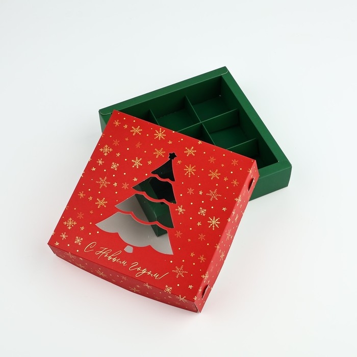 Коробка под 9 конфет &laquo;Новогодние огни&raquo;, 14.7 х 14.7 х 3.5 см, Новый год