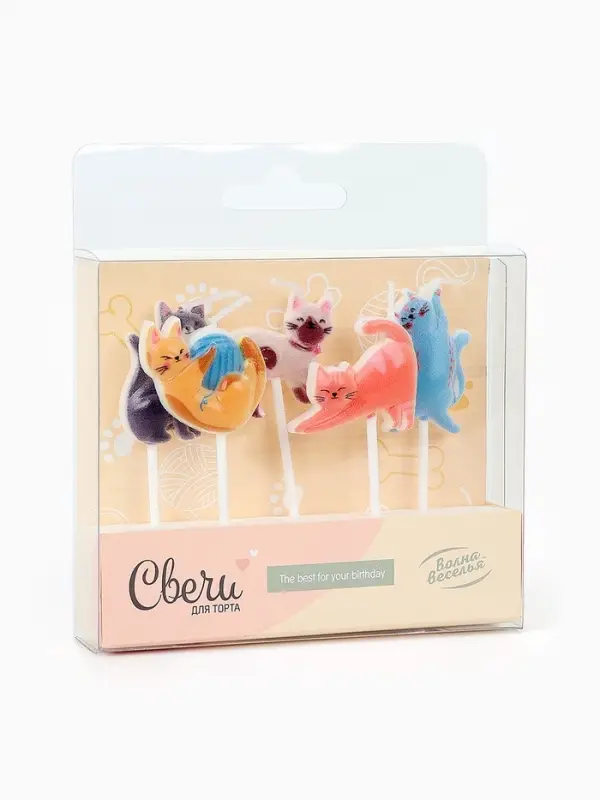 Набор свечей для торта &laquo;Милые котята&raquo;, 3 х 3,5 + 4 см, 5 шт