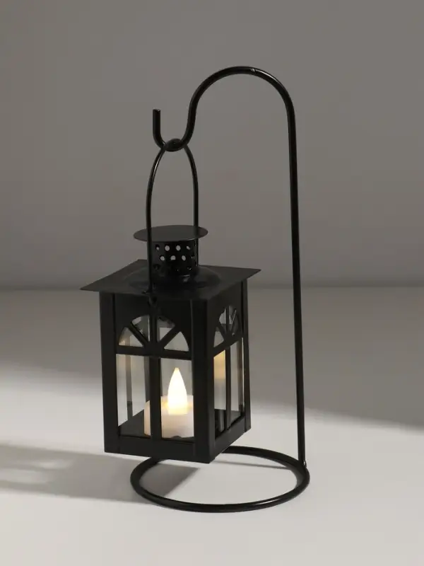 Подсвечник металл 1 свеча "Фонарь с подставкой" черный 23,5х10х10 см