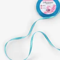 Лента атласная, с золотым люрексом, 6 мм, 23&plusmn;1 м, голубая №020