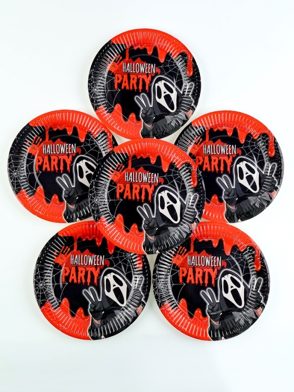 Набор бумажной посуды одноразовый "Halloween party" 6 тарелок, 6 стаканов