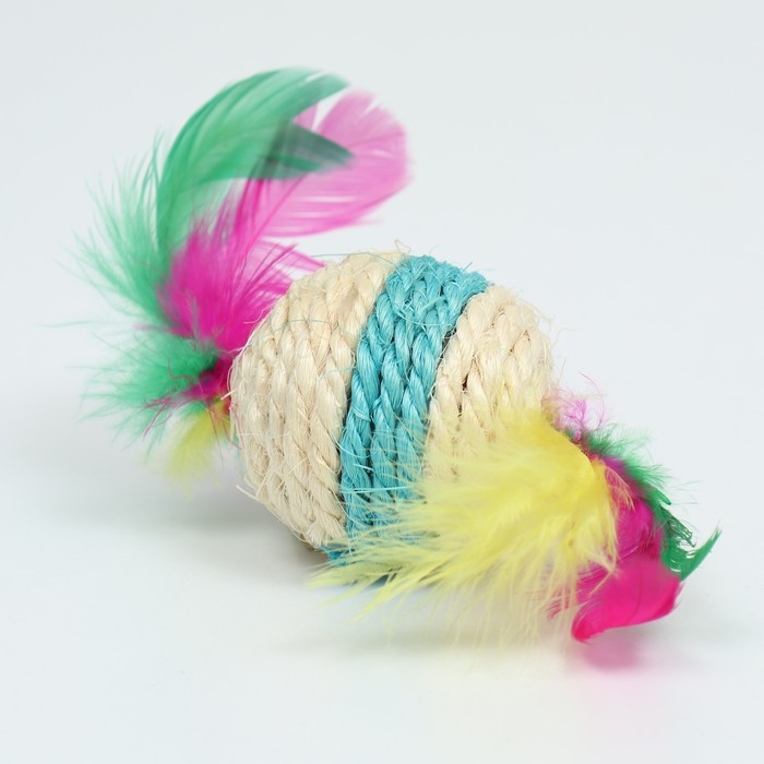 Мяч сизалевый с перьями Мяч сизалевый с перьями "Леденец", 5 см, белая/синяя