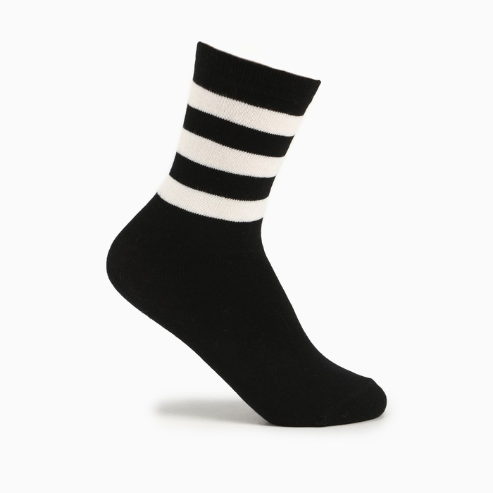 Гольфы детские, цвет чёрный с белыми полосками, размер 14-16