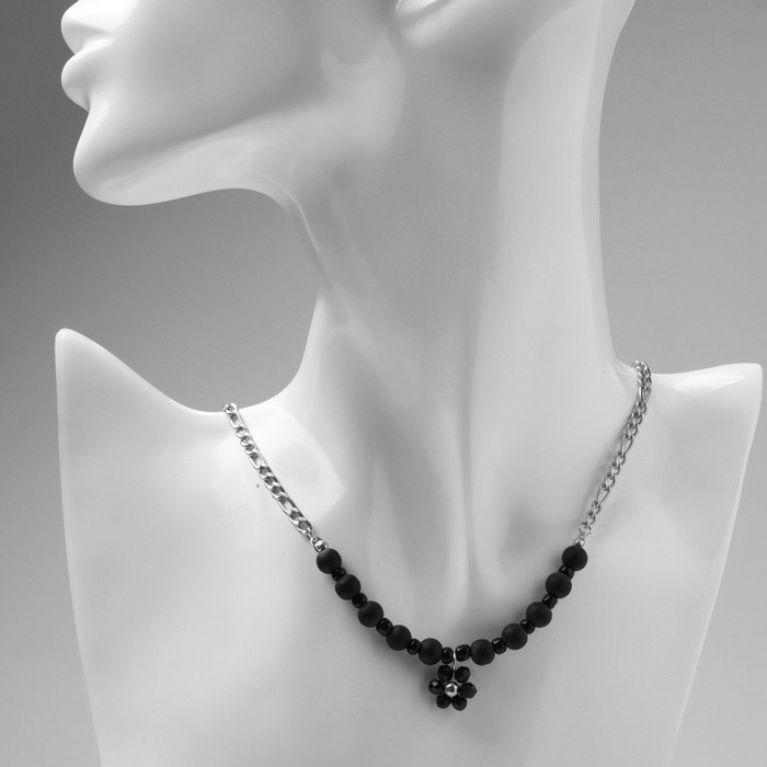 Колье &laquo;Цветок&raquo; амелия, цвет чёрный в серебре, 45см