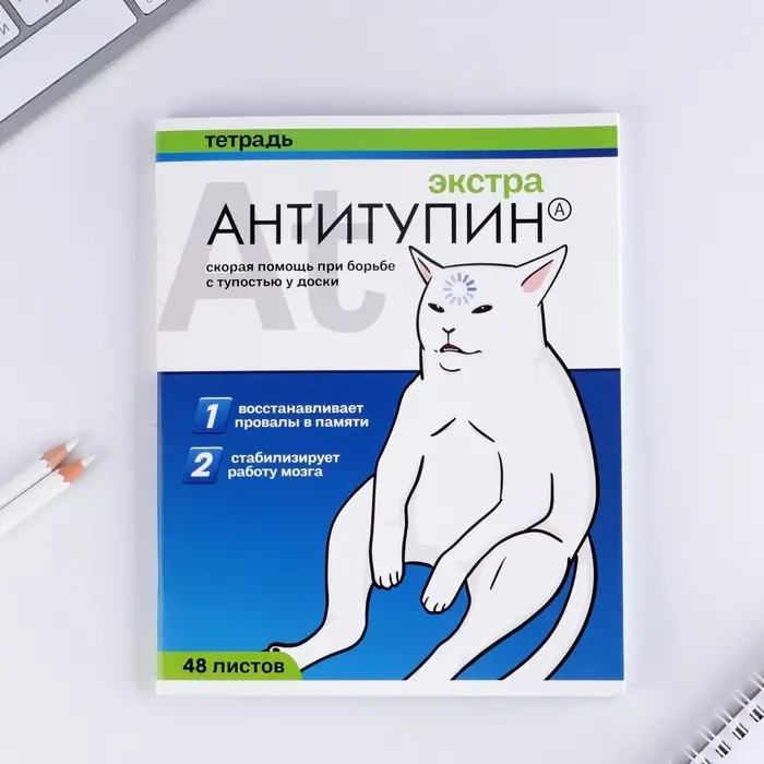 Тетрадь в клетку, 48 л., А5, на скрепке, блок №1 &laquo;Котики таблетки&raquo; МИКС