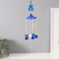 Музыка ветра металл от сглаза "Мишка с 6 колокольчиками" синий h=53см