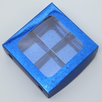 Коробка для конфет, кондитерская упаковка, 4 ячейки, &laquo;Синие звёздочки&raquo;, 10.5 х 10.5 х 3.5 см