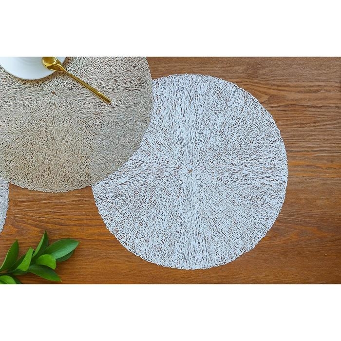 Набор салфеток сервировочных на стол Доляна &laquo;Соломка&raquo;, d=38 см, 4 шт, цвет светло-серый