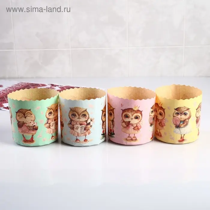 Форма бумажная для кекса, маффинов и кулича &laquo;Совушки&raquo;, 9&times;9 см