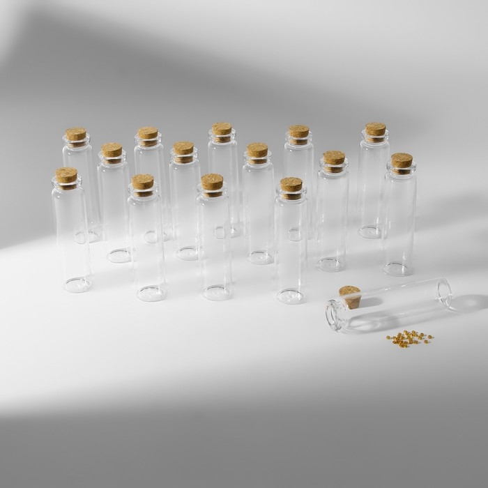 Набор баночек для хранения бисера, d=2.2 &times; 8 см, 15 шт., в контейнере, 11.8&times;7.8&times;8.6 см