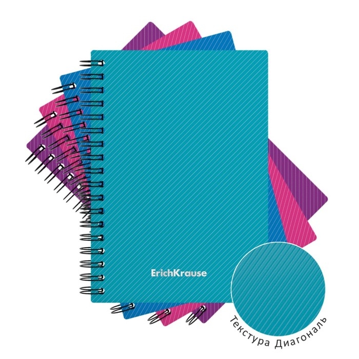 Тетрадь А6 на спирали, 80 листов в клетку, ErichKrause Glance Vivid, пластиковая обложка, МИКС