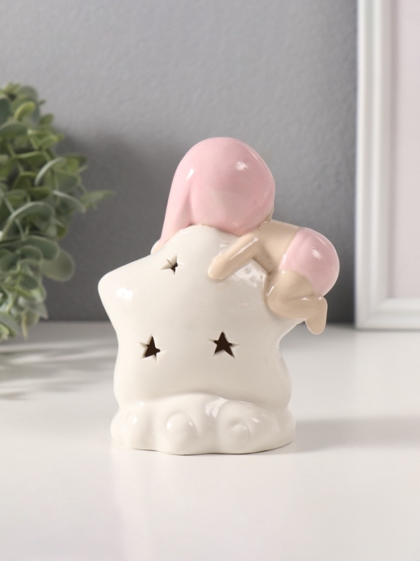 Сувенир керамика свет "Малышка в розовом колпаке на звёздочке" 6х10,5х12,5 см