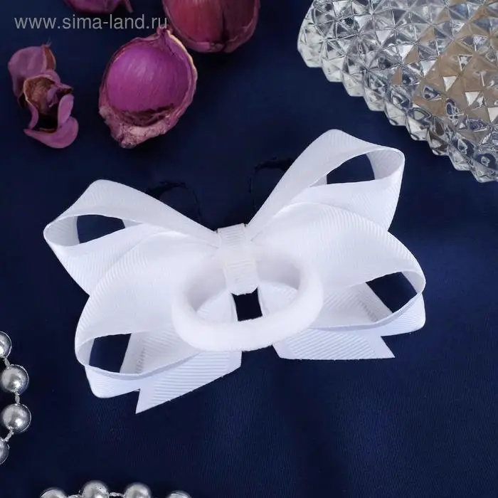 Резинка для волос &laquo;Школьница&raquo;, бант штрихи, 8 см, бело-синяя