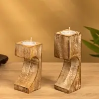 Подсвечник "Сердце" (набор 2 шт), 11х5,5х26 см, дерево шишам