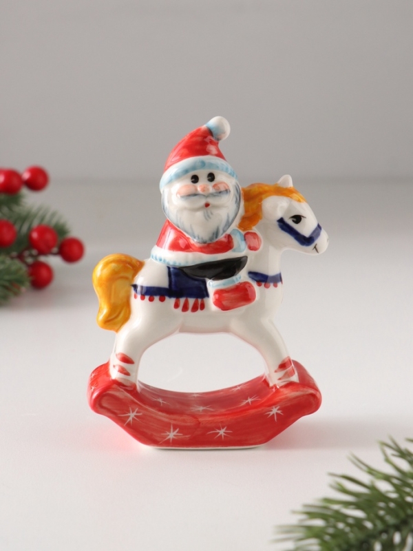 Качалка фарфоровая "Дед Мороз на единороге",  11 см