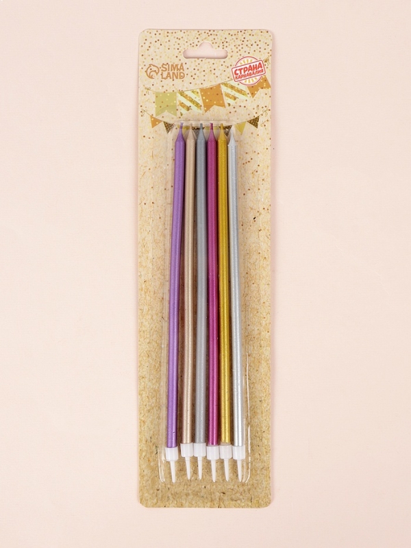 Свечи в торт "Высокий Ройс", 6 шт, разноцветные