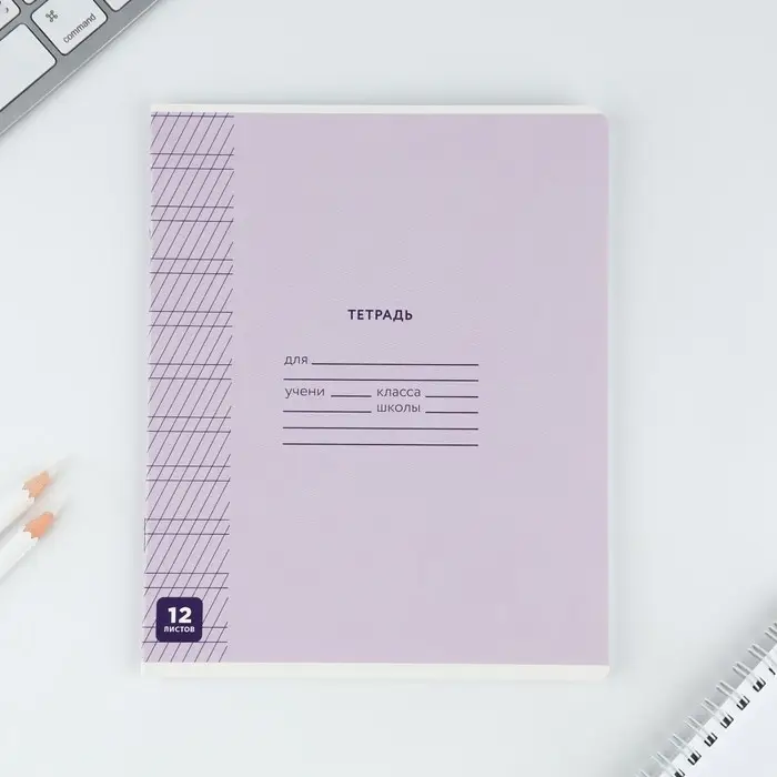 Тетрадь 12 листов в частую косую линейку, А5, на скрепке, блок №1 &laquo;Минимализм&raquo; МИКС