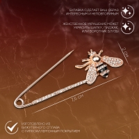 Булавка &laquo;Пчела&raquo; со стразами, 7,5 см, цвет чёрно-белый в розовом золоте