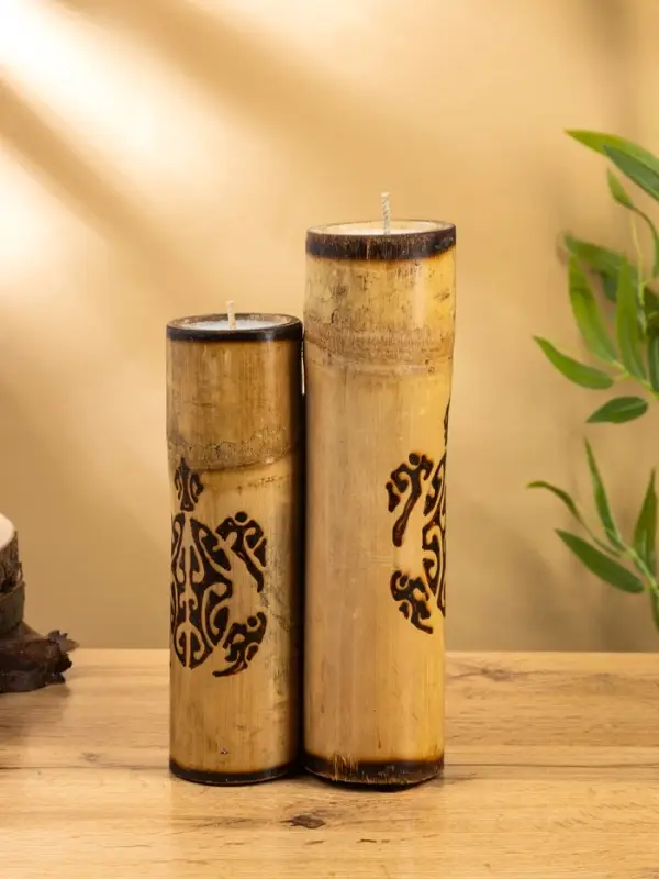 Свеча в бамбуке тройная &laquo;Экзотика&raquo;, 13&times;15&times;30 см, 100 мл, бежевая