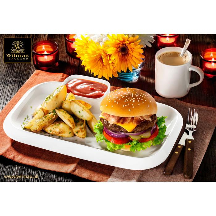 Блюдо фарфоровое прямоугольное с соусником Wilmax Teona, 20&times;12 см, цвет белый