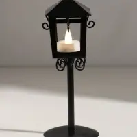 Подсвечник металл 1 свеча "Фонарь" черный 24х9х9 см