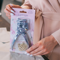 Щипцы с дыроколом для установки блочек, с блочками, d = 4 мм, 17 &times; 10 см, цвет серебряный