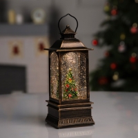 Светодиодная фигура &laquo;Фонарь с ёлкой&raquo; 7.8 &times; 19.5 &times; 7.8 см, пластик, батарейки ААх3 (не в комплекте), USB, свечение тёплое белое