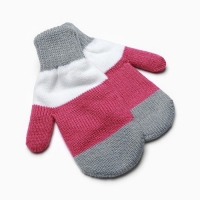 Варежки для девочки, серый/белый/малиновый, размер 16 Варежки для девочки, серый/белый/малиновый, размер 16
