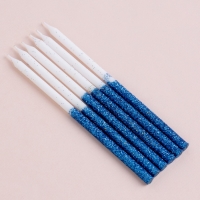 Свечи для торта "Блестящее сияние", 6 шт, белые с голубым