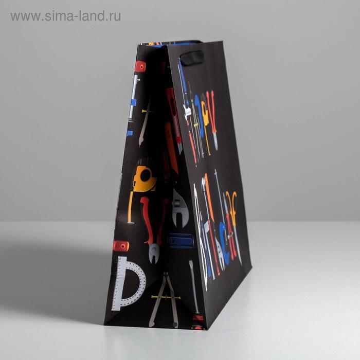 Пакет подарочный крафтовый горизонтальный, упаковка, Happy birthday, L 40 х 31 х 11.5 см