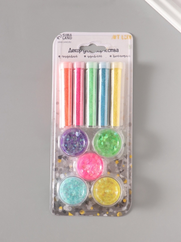 Глиттер "Пудра и шестигранники" неон набор 5х6 гр и 5х5 гр 21,4х9,3 см