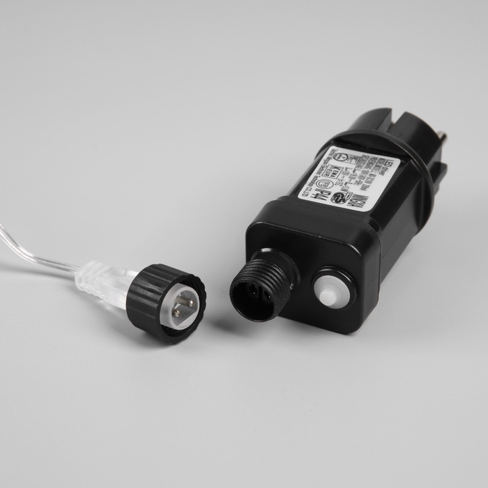 Гирлянда &laquo;Мишура&raquo; 20 м роса, IP44, серебристая нить, 600 LED, 8 режимов, свечение тёплое белое, 18 В