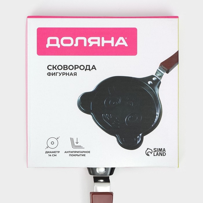 Сковорода Доляна &laquo;Котик&raquo;, d=14 см, пластиковая ручка, антипригарное покрытие, цвет чёрный