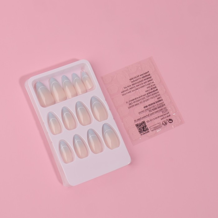 Накладные ногти &laquo;French&raquo;, 24 шт, с клеевыми пластинами, форма миндаль, цвет бежевый/голубой