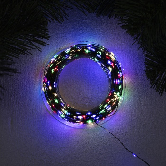 Гирлянда &laquo;Нить&raquo; 50 м роса, IP44, зелёная нить, 500 LED, свечение мульти, 8 режимов, 31 В