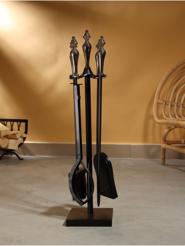 Каминный набор "Отдых" сталь, 4 предмета, 15х15х66 см