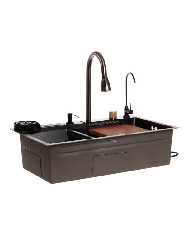 Кухонная мойка ZEIN M04, S=3.0 и 0.7 мм, смеситель, корзины, кран для питьевой воды, графит