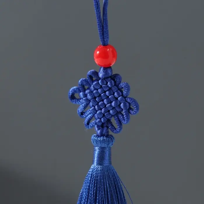 Подвеска текстиль, пластик "Узел счастья и бесконечности" ярко-синяя 8,5 см