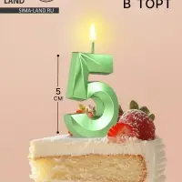 Свеча в торт на шпажке &laquo;Цифра 5&raquo;, зеленая, 5 см