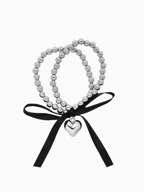 Браслет жемчуг &laquo;Сердеко&raquo; на резинке, бантик, цвет чёрный в серебре