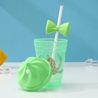 Стакан пластиковый с трубочкой и крышкой Доляна &laquo;Единорог&raquo;, 400 мл, цвет МИКС