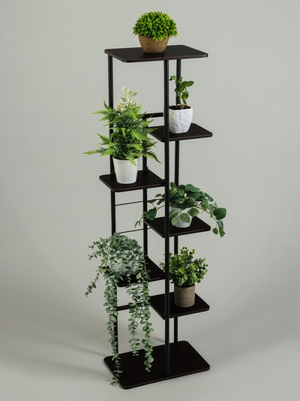Подставка для цветов Greengo, 7 полок, 36 &times; 23 &times; 120 см, напольная, каркас металл, полки МДФ, чёрная
