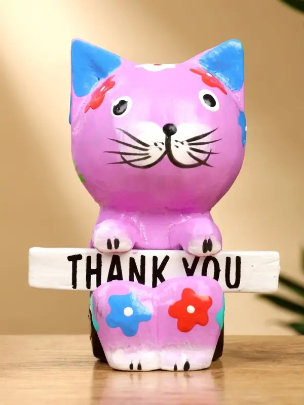 Сувенир "Кот с табличкой WELCOME" дерево 8х5х10 см, цв. сиреневый