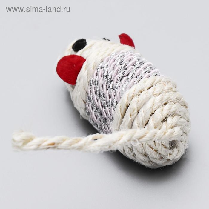 Набор витых игрушек для кошек: мышь 7 см и шарик 4 см, сизаль, микс цветов Набор витых игрушек для кошек: мышь 7 см и шарик 4 см, сизаль, микс цветов
